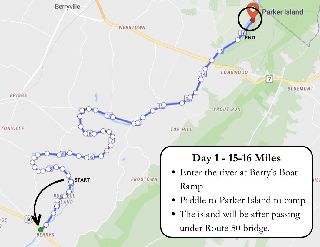 Shenandoah River Map - Day 1 of 2