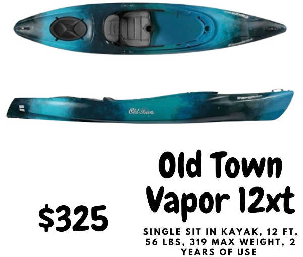 photic Old Town Vapor 12XT kayak with specifications listed