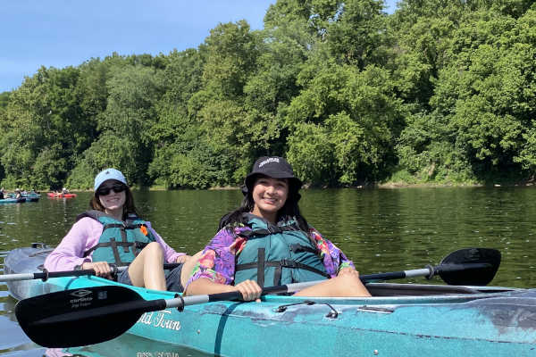 mother and daughter kayaking on the Shenandoah River above Harpers Ferry, WV